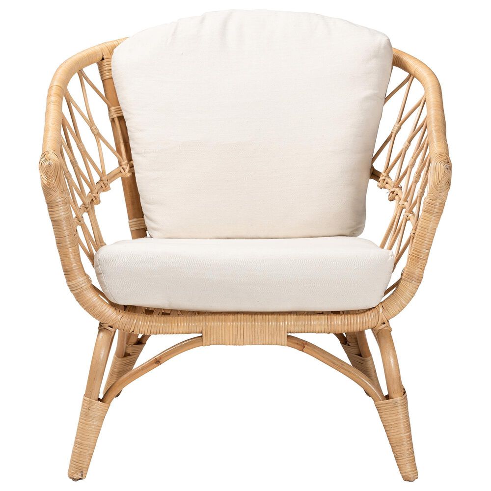 Baxton Studio Feya Rattan Arm Chair in White, , large