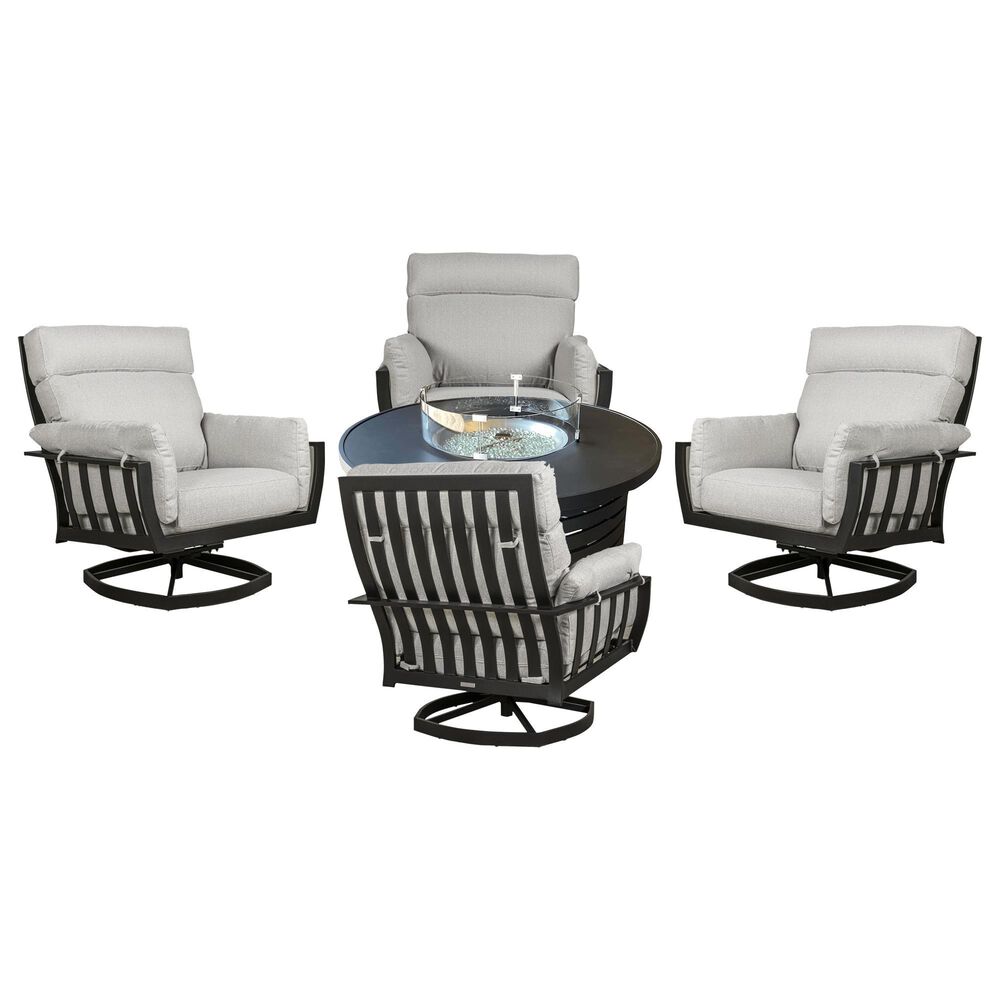 Venture Contempo and Smith Lake 5-Piece Round Firepit Chat Set in Textured Black, , large