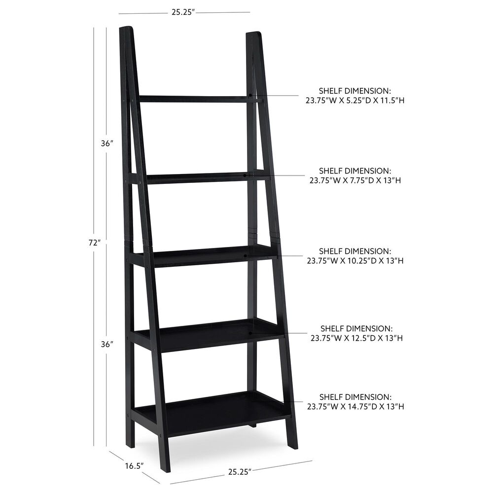 Linon Home Decor Acadia 5-Shelf Ladder Bookcase in Black, , large