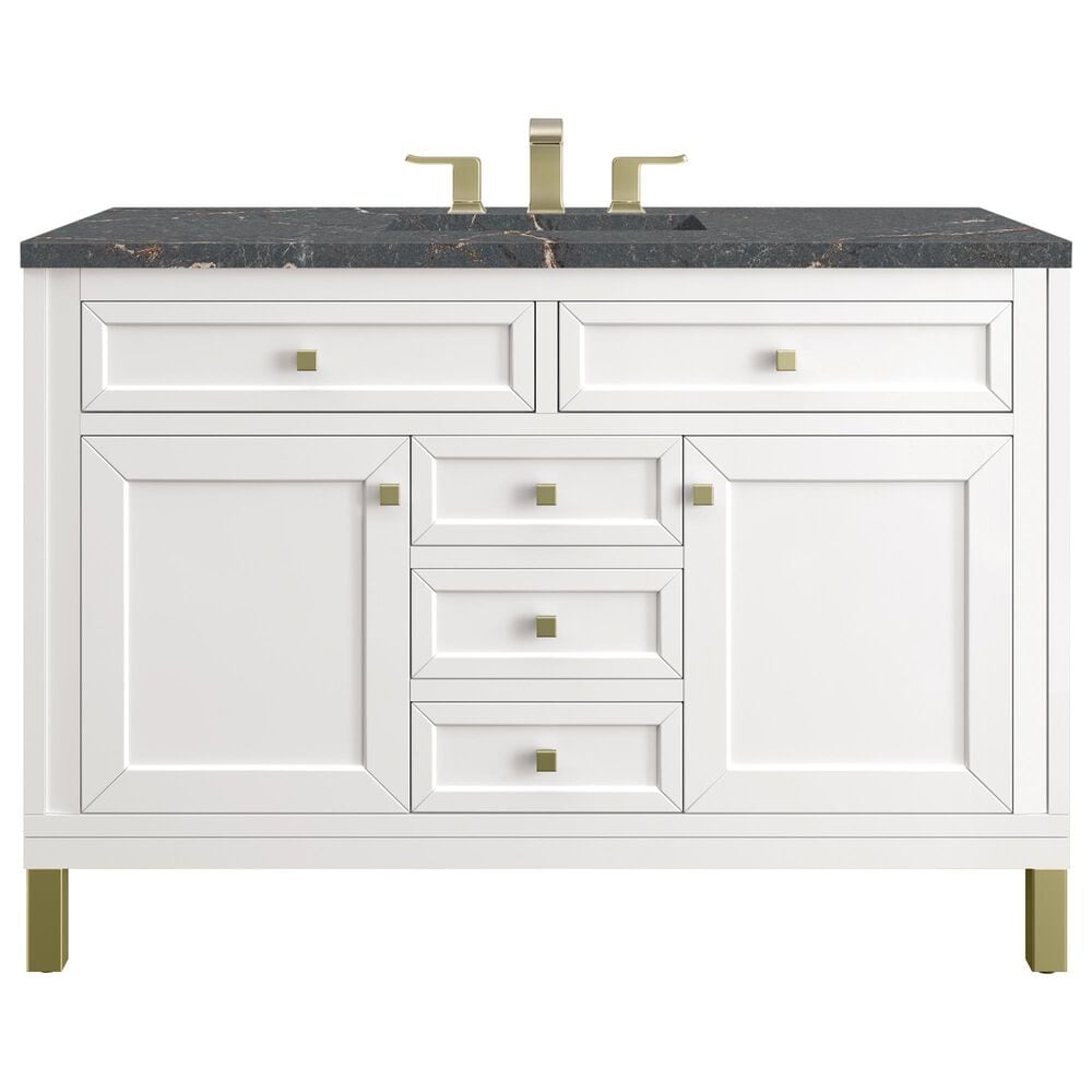 James Martin Vanities Chicago 48" Single Bathroom Vanity in Glossy White with 3 cm Parisien Bleu Quartz Top and Rectangular Sink, , large