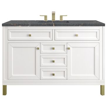 James Martin Vanities Chicago 48" Single Bathroom Vanity in Glossy White with 3 cm Parisien Bleu Quartz Top and Rectangular Sink, , large