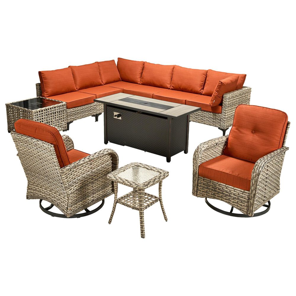 HOMLUX 11-Piece Outdoor Modular Sofa Conversation Set in Orange, , large