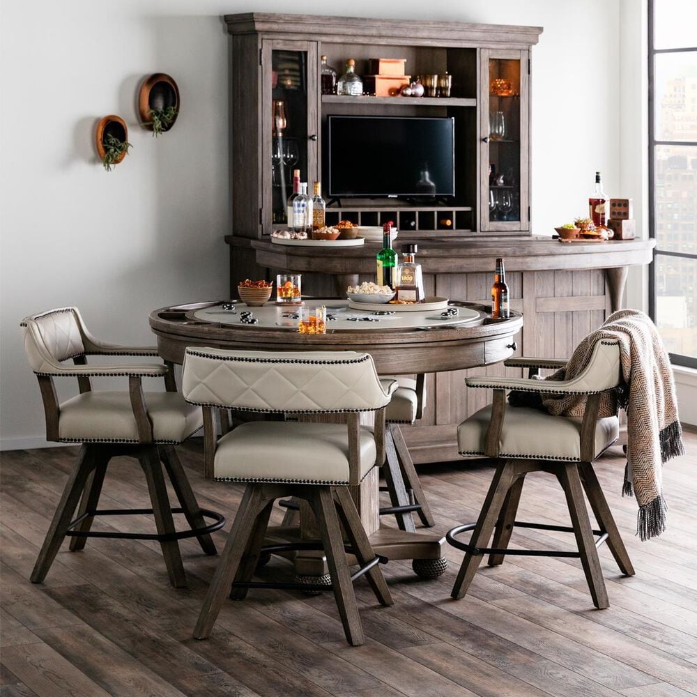 Radius PGA 5-Piece Round Game Table Set in Rustic Washed Grey, , large