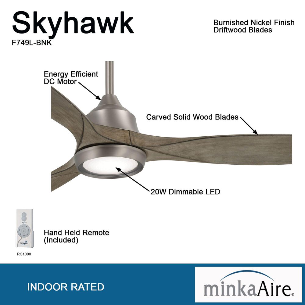 Minka-Aire Skyhawk 60" LED Ceiling Fan in Burnished Nickel, , large