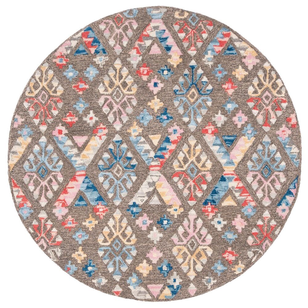 Safavieh Micro-Loop MLP351F 5" Round Gray and Blue Area Rug, , large