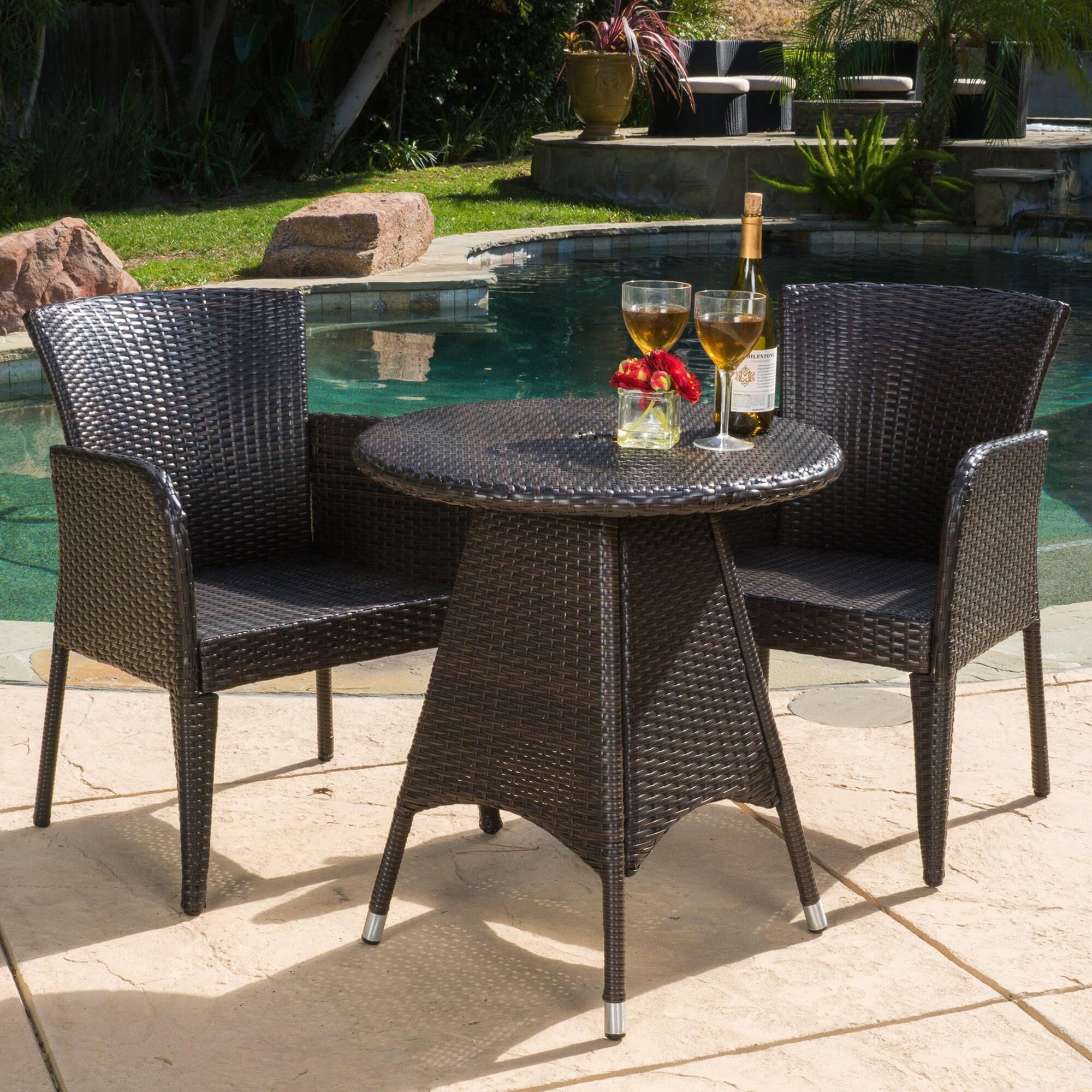 Noble House Corsica 3 Piece Patio Bistro Set in Multi Brown NFM