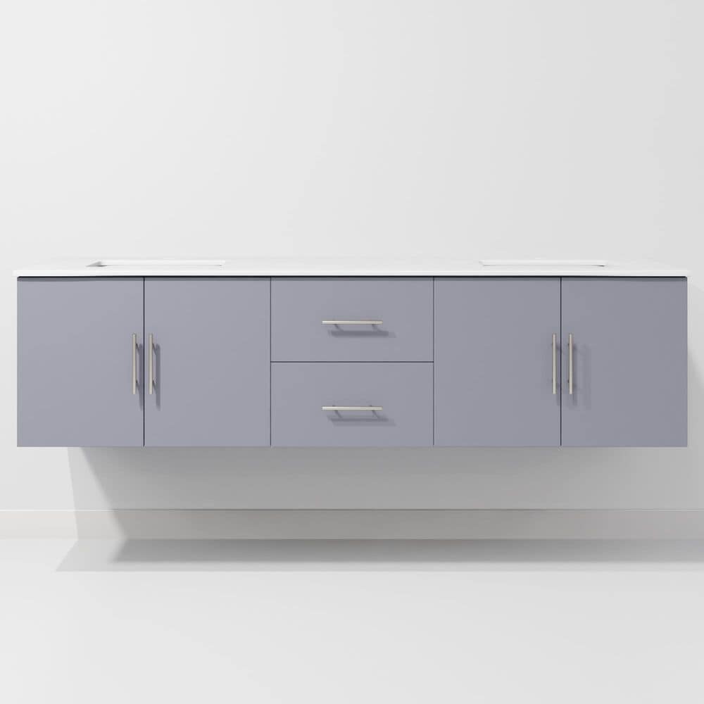 Lexora Home Geneva 72" Double Bathroom Vanity in Dark Grey with 2 cm White Cultured Marble Top and Rectangular Sinks, , large