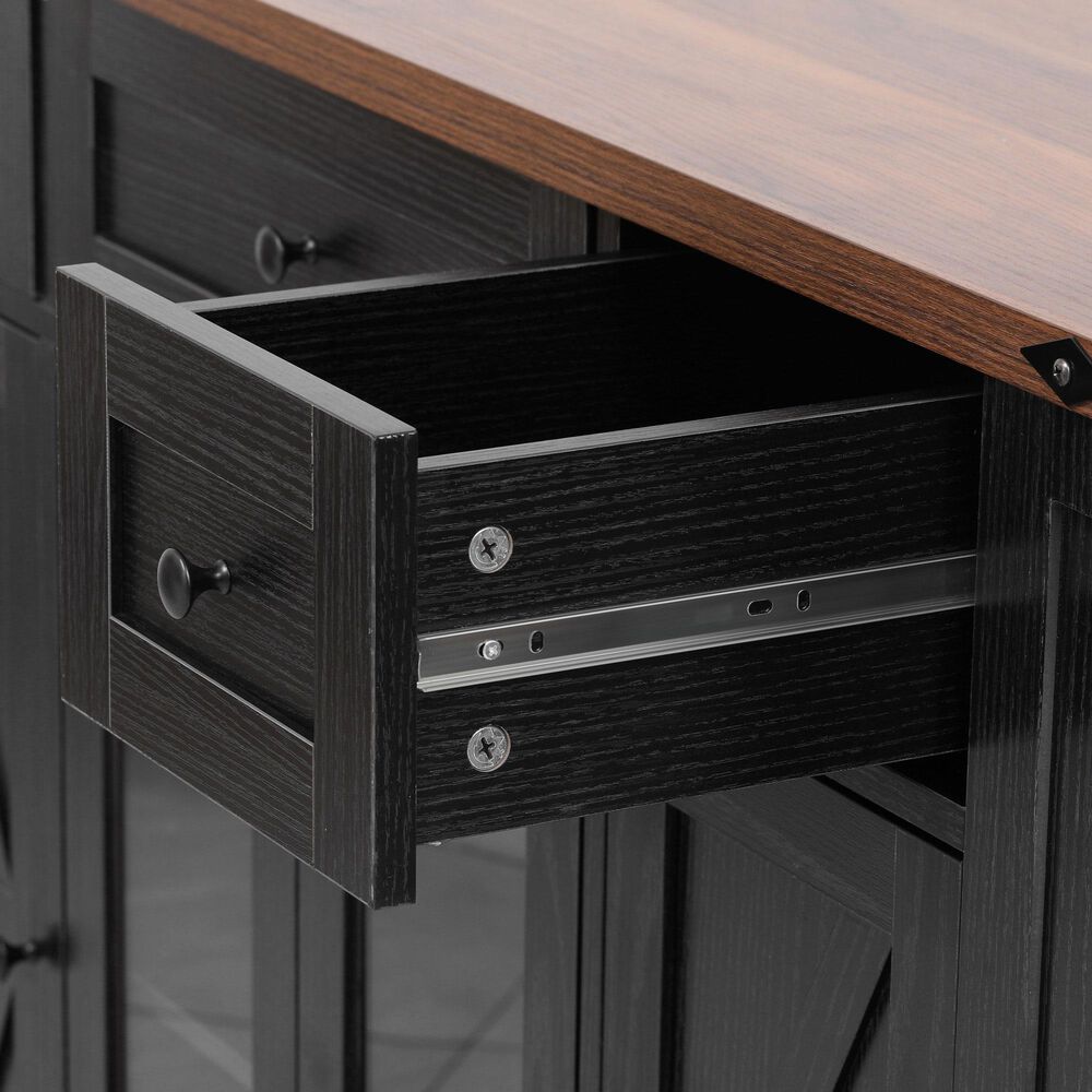 HOMLUX 53" Kitchen Island with Two Tempered Glass Cabinet Door in Black, , large