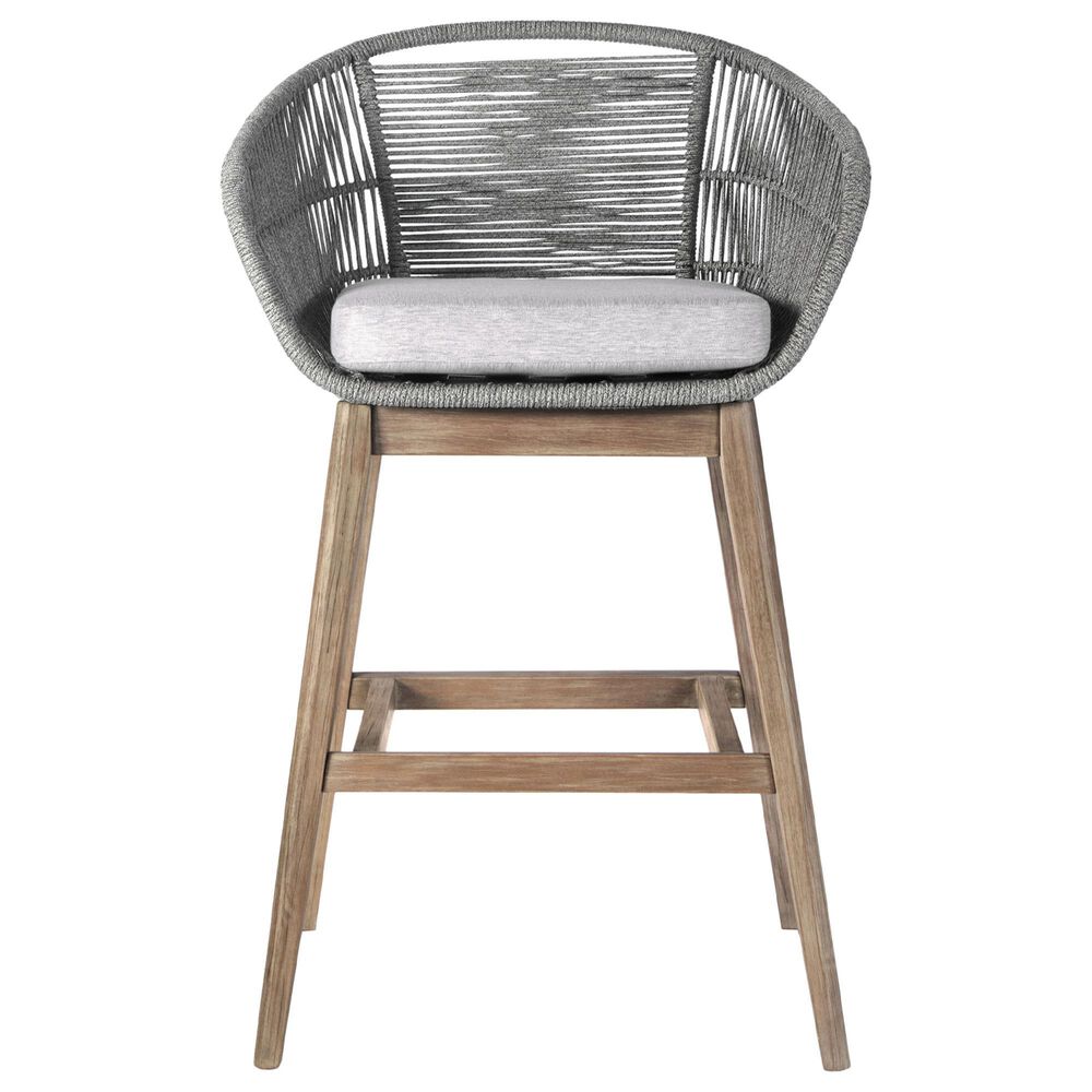 Blue River Tutti Frutti Patio Barstool with Grey Cushion in Aged Teak, , large
