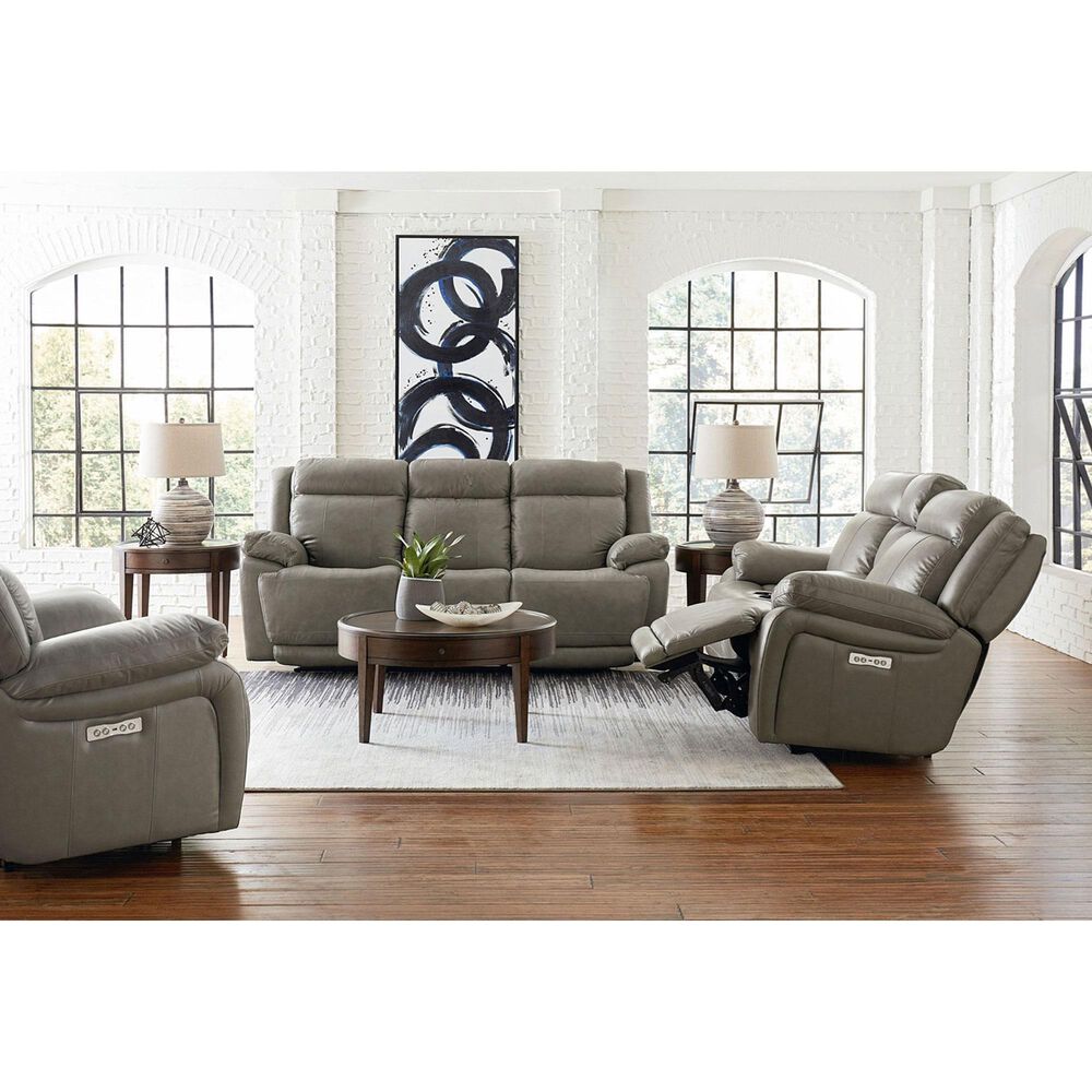 Bassett Evo Leather Recliner Console Loveseat with Power Headrest in Pewter, , large