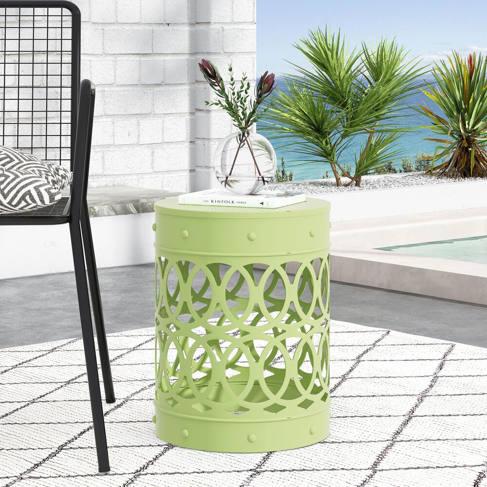 Hearth and Haven Outdoor Side Table with Overlapping Circle Design in Green, , large
