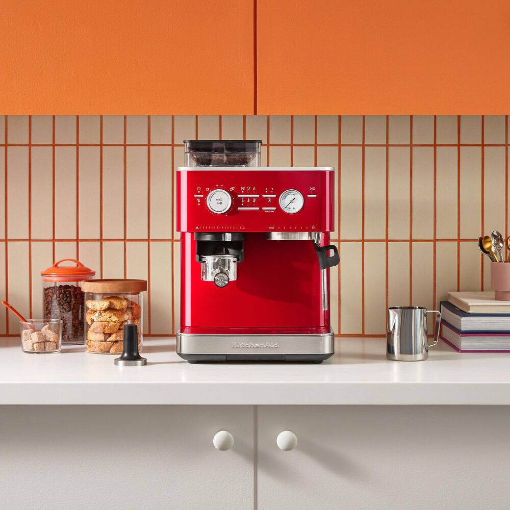 KitchenAid 2.5 Liters Semi Automatic Espresso Machine with Burr Grinder in Candy Apple Red, , large