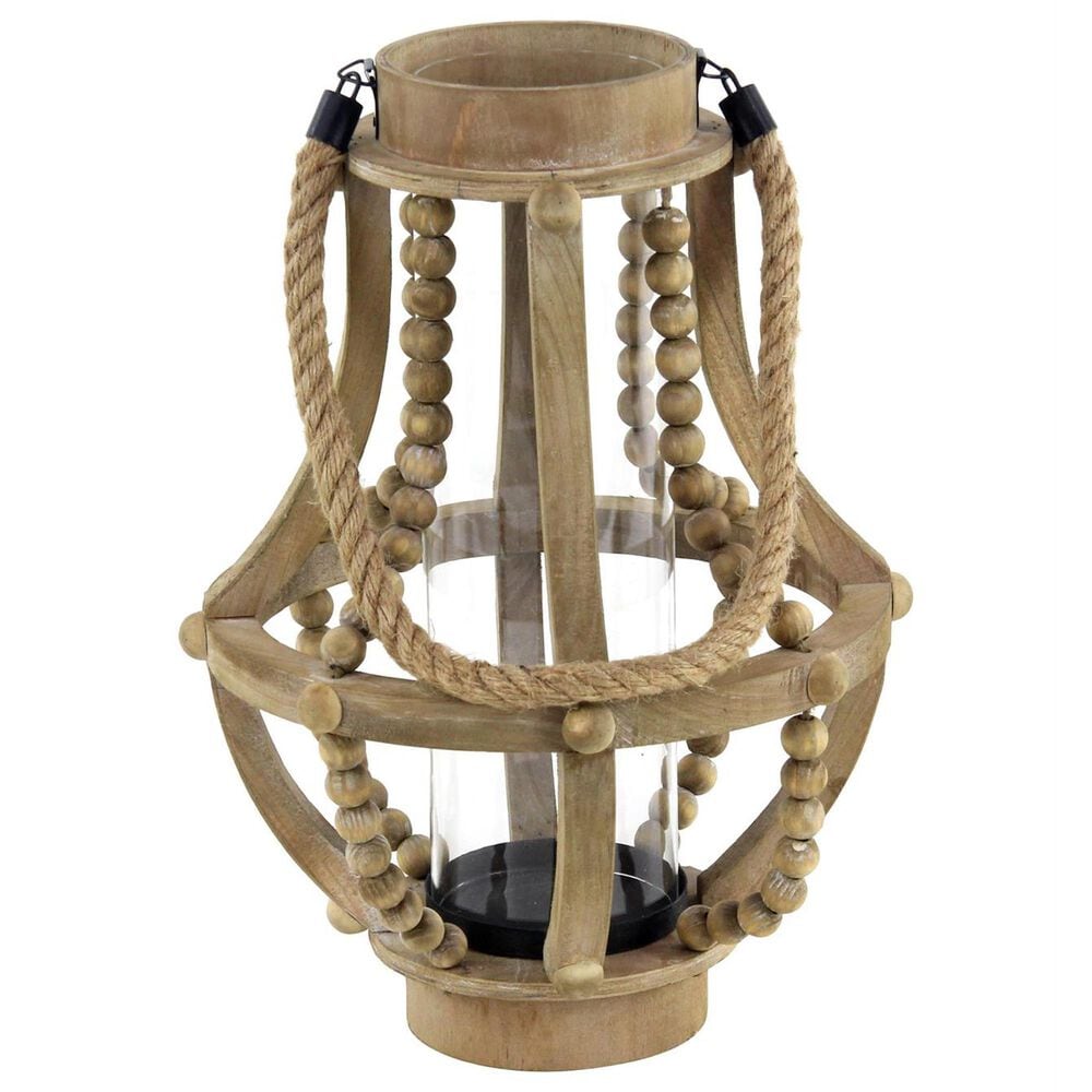 Maple and Jade Beaded Decorative Indoor/Outdoor Candle Lantern in Washed Beige, , large