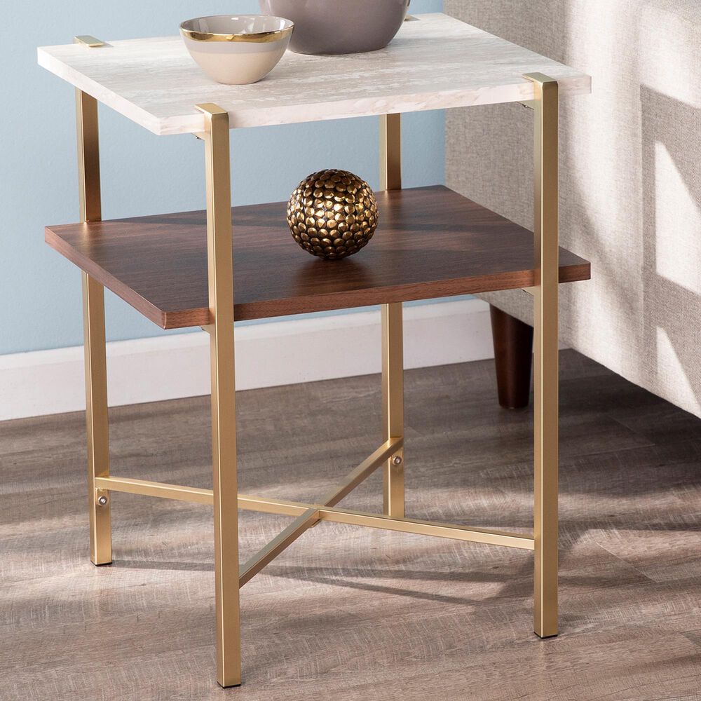 Southern Enterprises Ardmillan Storage End Table in Brass, Tobacco, and White, , large