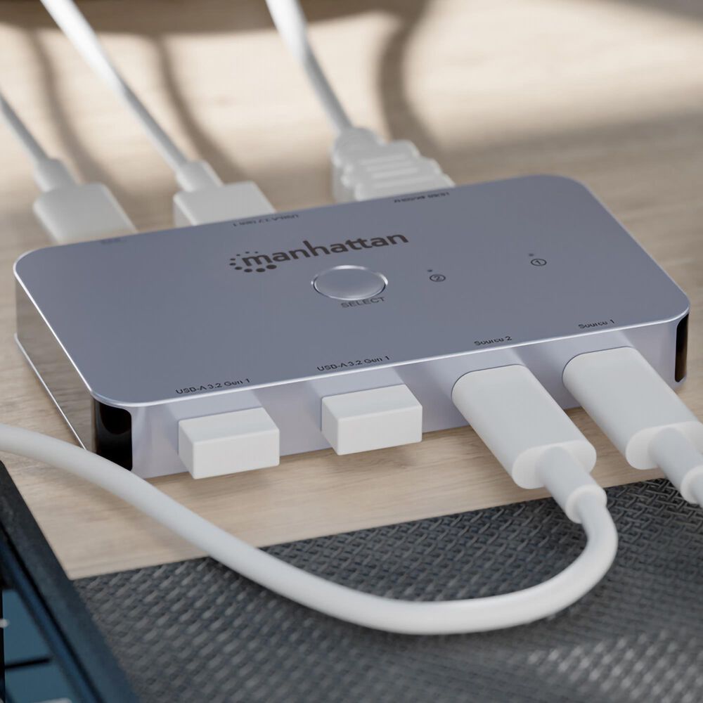 Manhattan 2-Port HDMI USB-C KVM Switch 4K 60Hz with Dual Power Delivery in Gray, , large