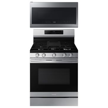 SAMSUNG 2-Piece Kitchen Package with 30" Freestanding Gas Range and 2.1 Cu. Ft. Over-the-Range Microwave in Fingerprint Resistant Stainless Steel, , large
