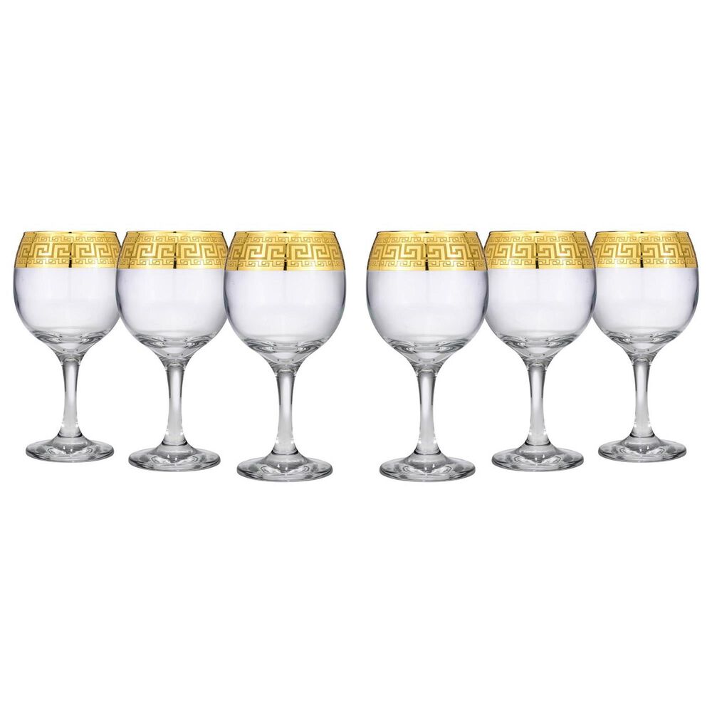 Gifts Plus Greek Key Wine Glasses in Clear and Gold (Set of 6), , large