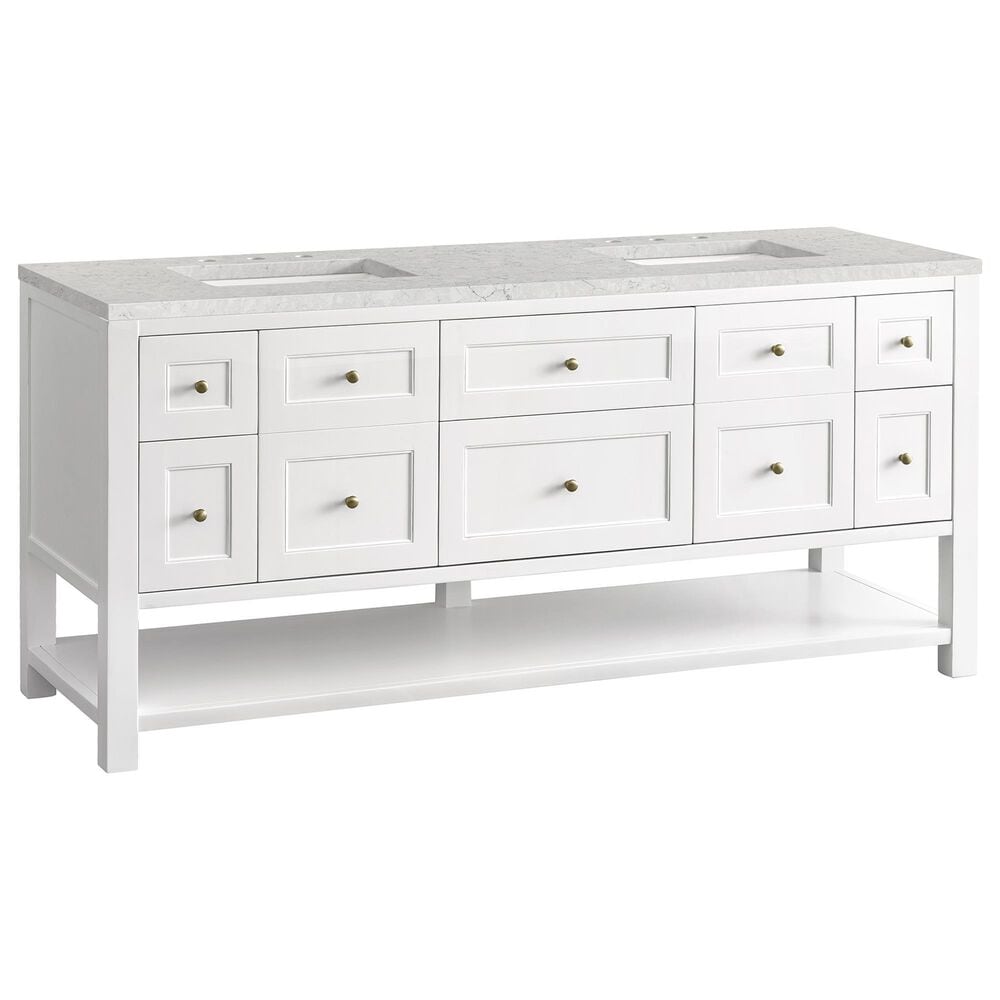 James Martin Vanities Breckenridge 72&quot; Double Bathroom Vanity in Bright White with 3 cm Eternal Jasmine Pearl Quartz Top and Rectangular Sinks, , large