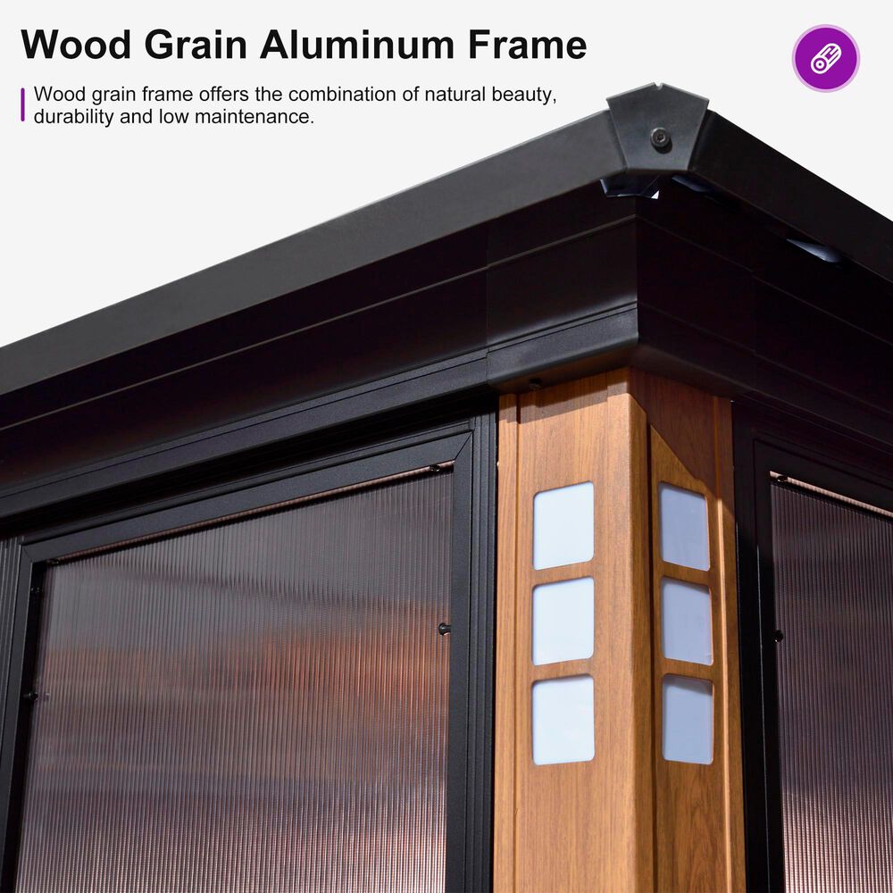 HOMLUX 12' x 16' Outdoor Hardtop Gazebo with Wood Grain Aluminum Frame in Black, , large