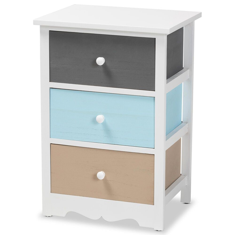 Baxton Studio Kalila 3-Drawer End Table in White and Multicolor, , large