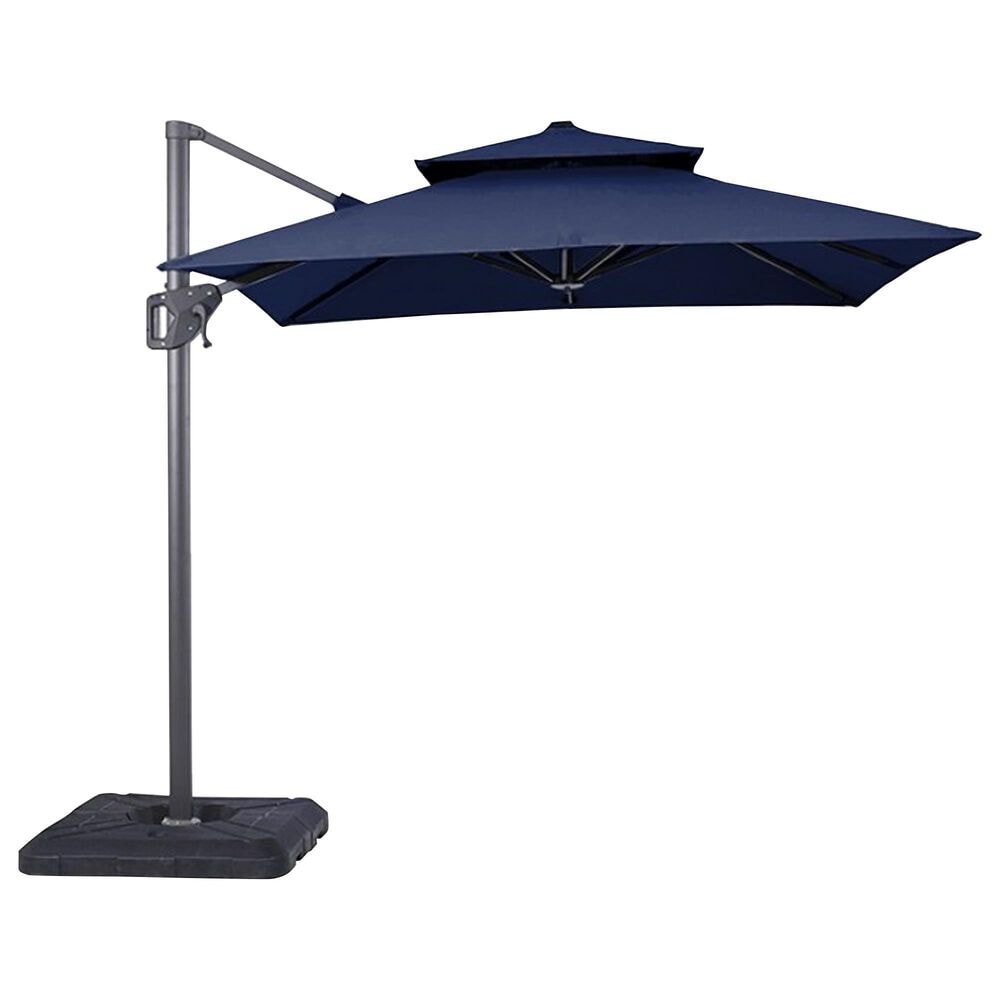 Furniture of America Kiran 8" Crank Lift Double Top Square Patio Umbrella with Base in Blue, , large