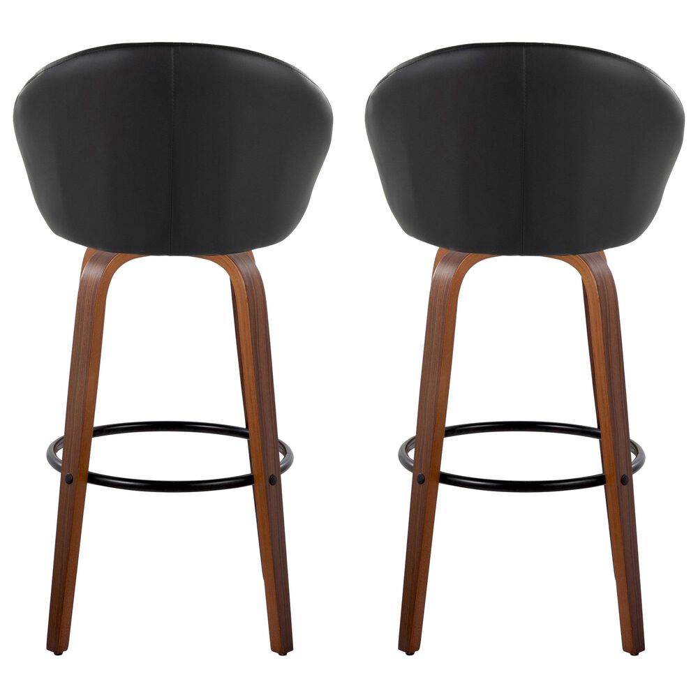 LumiSource Matisse 30" Swivel Barstool with Black Faux Leather Upholstery in Walnut and Black (Set of 2), , large