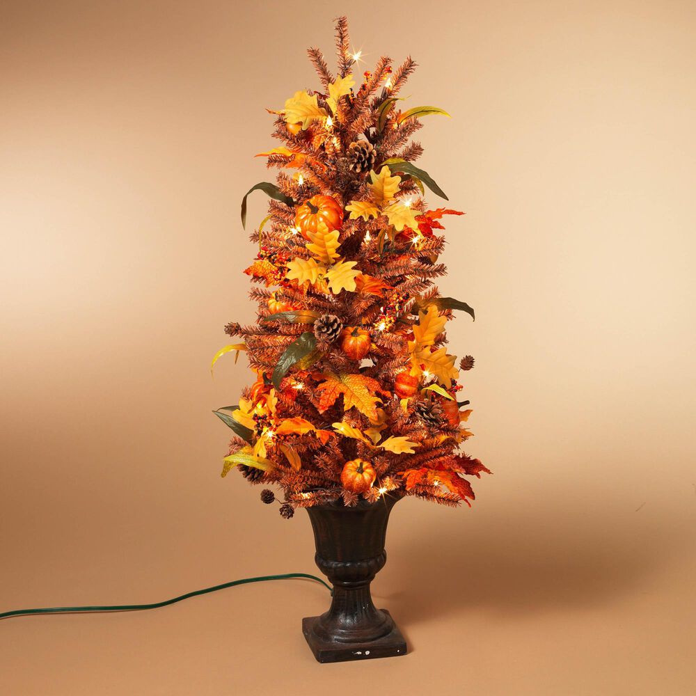 The Gerson Company 46&quot; Pre-Lit Porch Tree with Pumpkins, Pinecones, and Berries in Orange, , large