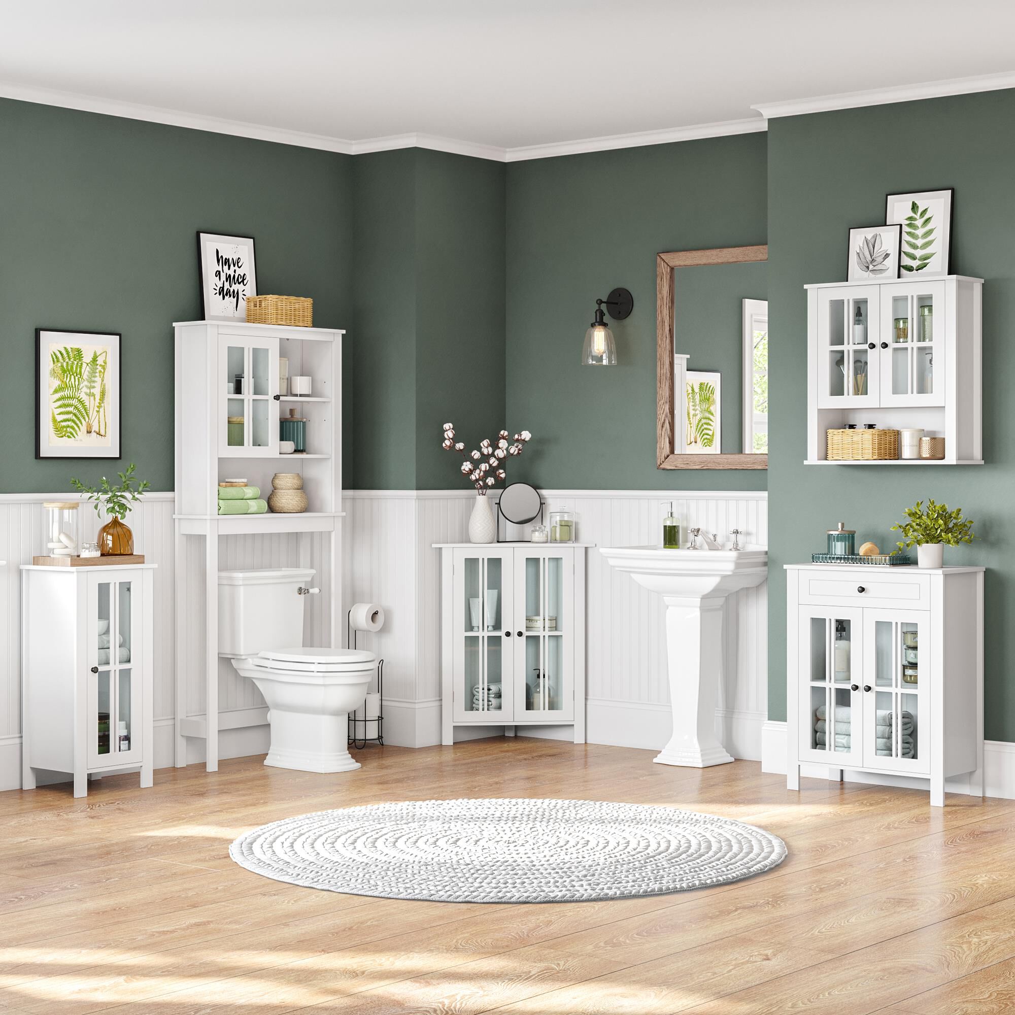 White corner cheap bathroom floor cabinet