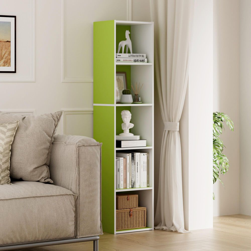 HOMLUX 5-Tier Cube Open Shelf Storage Organizer Bookcase in Green and White, , large