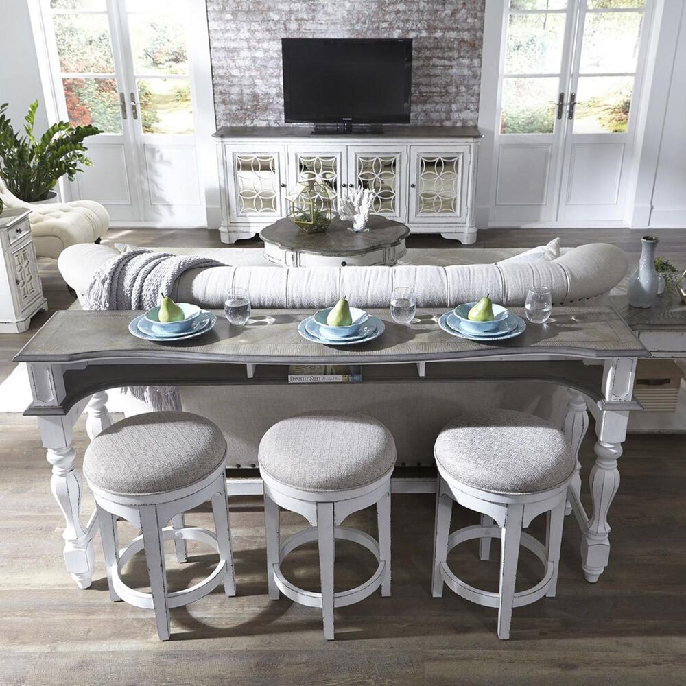 Belle Furnishings Magnolia Manor Console Table And 3 Stools In Antique White Nebraska Furniture Mart