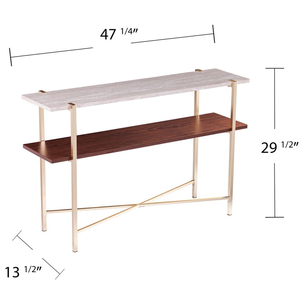 Southern Enterprises Ardmillan Storage Console Table in Brass, Tobacco, and White, , large
