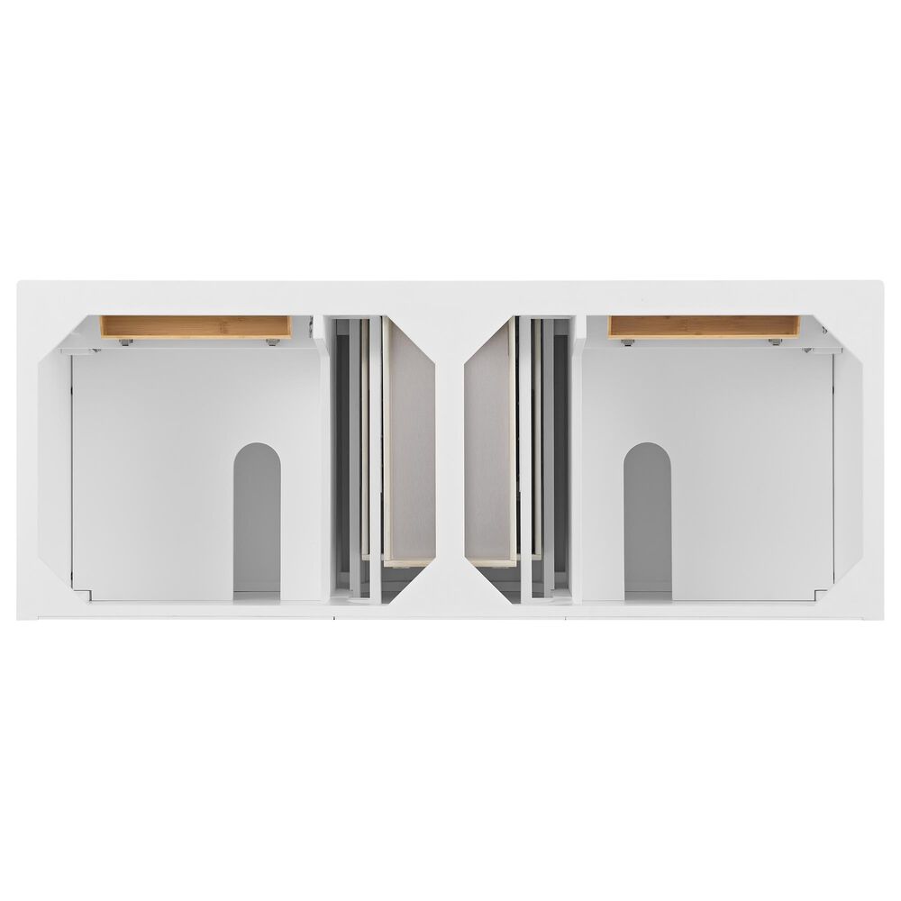 James Martin Vanities Lorelai 60" Double Bathroom Vanity in Bright White with 3 cm Ethereal Noctis Silestone Top, Rectangular Sinks and FreePower Wireless Charger, , large