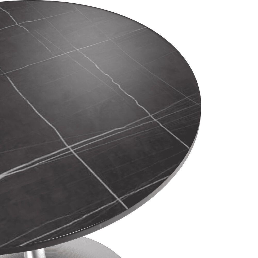 Leisuremod LeisureMod Verve Collection 36 Round Dining Table, Brushed Chrome Base with Sintered Stone Black Top, , large