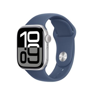 Apple Watch Series 10 GPS 42mm Silver Aluminum Case with Denim Sport Band - S/M, , large