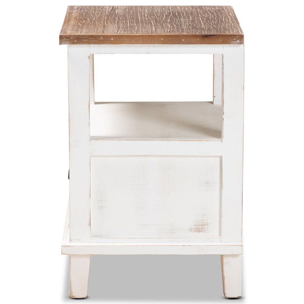 Baxton Studio Glynn 1-Drawer End Table in White and Oak Brown, , large