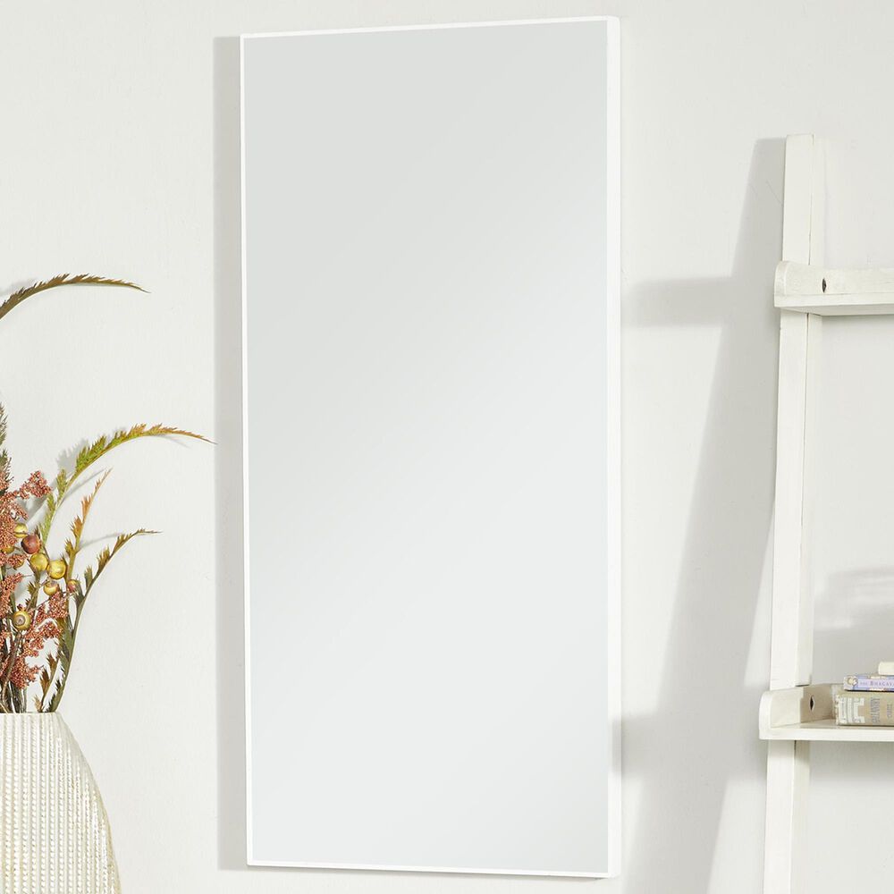 Maple and Jade 30&quot; x 14&quot; Rectangular Wood Wall Mirror with Thin Frame in White, , large