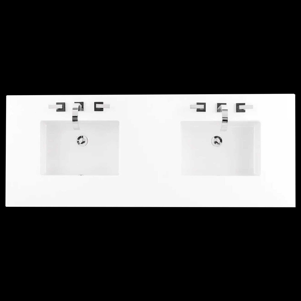 James Martin Vanities Brittany 60&quot; Double Bathroom Vanity in Smokey Celadon with 3 cm White Zeus Quartz Top and Rectangular Sinks, , large