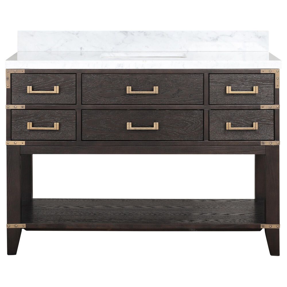 Lexora Home Norwalk 48&quot; Single Bathroom Vanity in Brown Oak with White Carrara Marble Top  and Rectangle Sink, , large