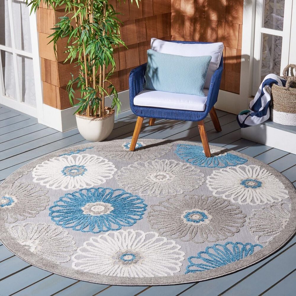 Safavieh Cabana CBN676B 6&#39;7&quot; Round Beige and Blue Indoor/Outdoor Area Performance Rug, , large