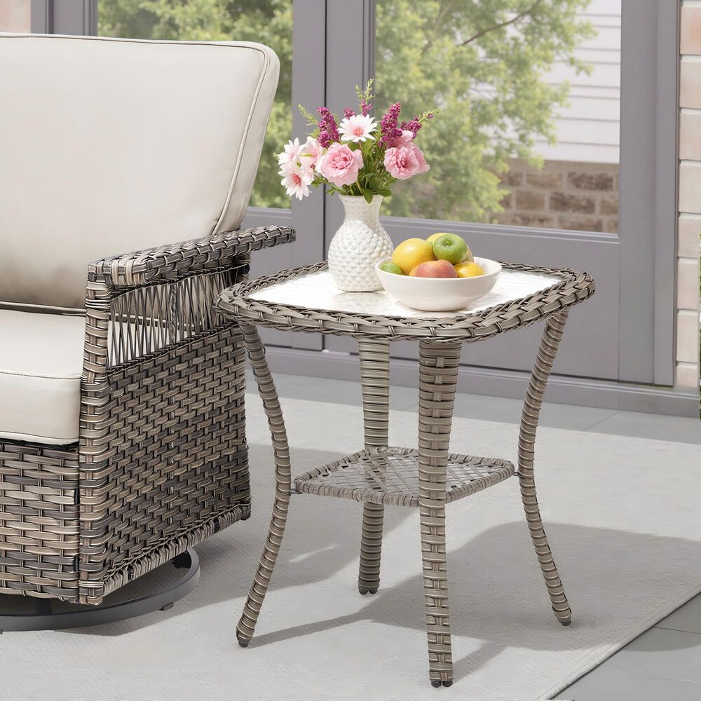 Sunwell Garden Patio Square Side Table with Glass Top in Gray and Clear, , large