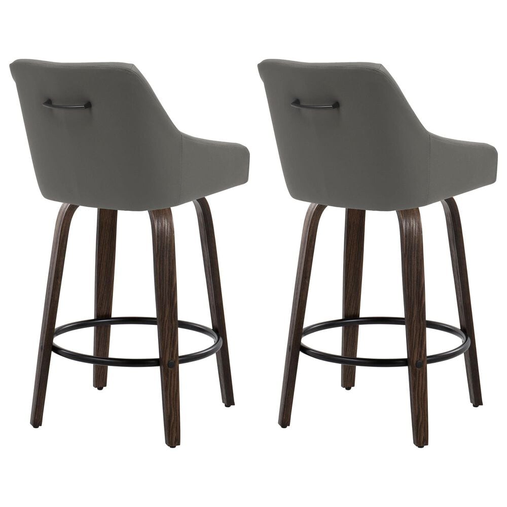 LumiSource Hannah Swivel Counter Stool with Dark Grey Faux Leather Upholstery in Walnut and Black (Set of 2), , large