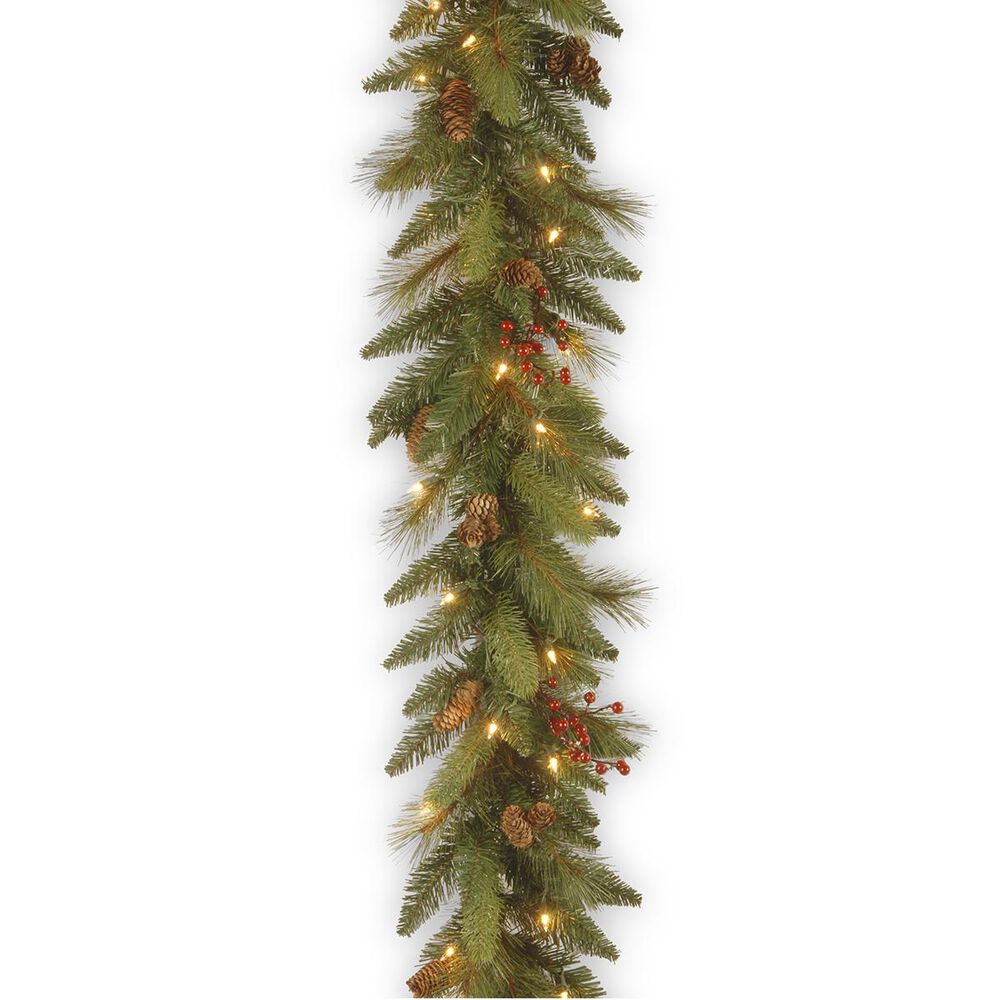 National Tree 6" Decorative Collection Long Needle Pine Cone Garland with White Lights, , large
