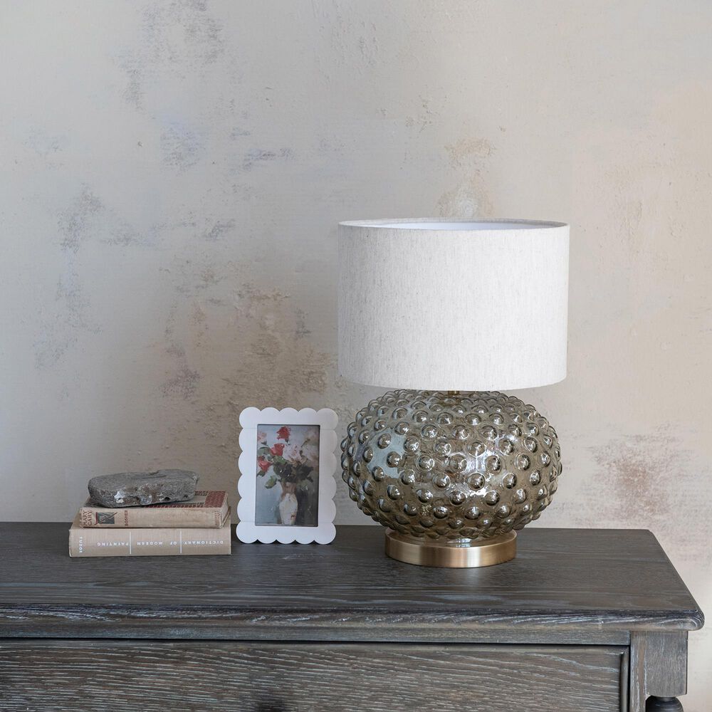 Creative Coop Glass Hobnail Table Lamp in Smoke and Brass, , large