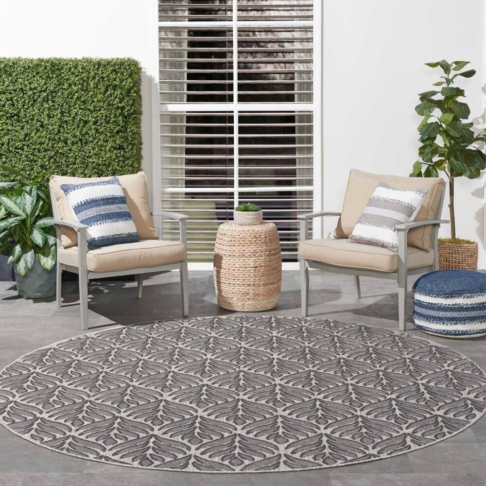 Nourison Aloha 7&#39;10&quot; Round Charcoal Indoor/Outdoor Area Rug, , large