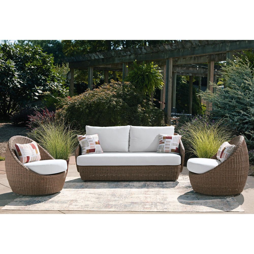 Ashley Double Point 3-Piece Patio Conversation Set in Beige, , large