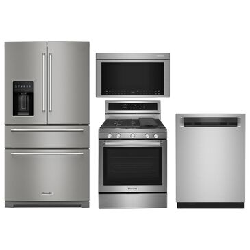 KitchenAid 4pc Kitchen Package with Refrigerator, Range, Microwave, and Dishwasher in Stainless Steel, , large