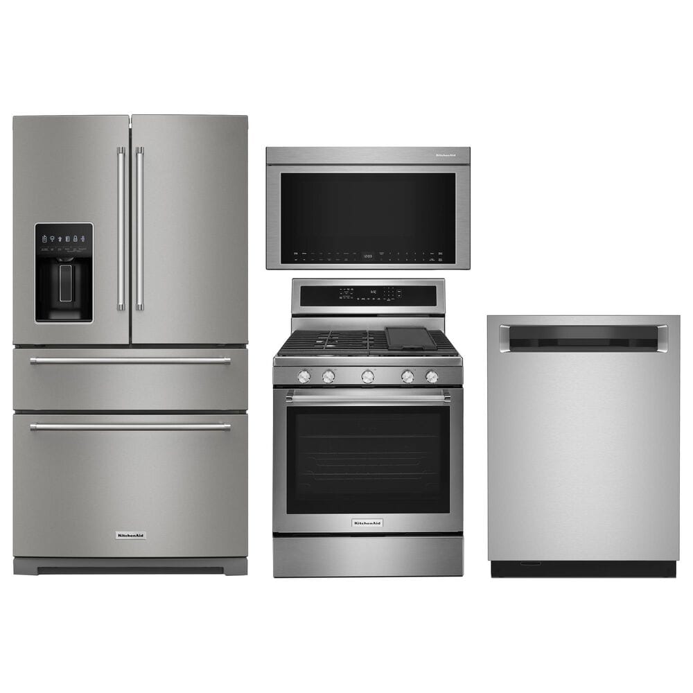 KitchenAid 4pc Kitchen Package with Refrigerator, Range, Microwave, and Dishwasher in Stainless Steel, , large