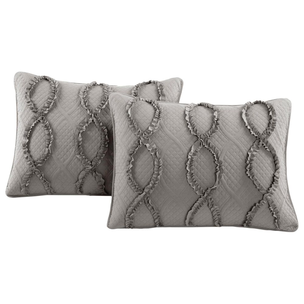 Triangle Home Fashions Avon Textured Ruffle 3-Piece King Comforter Set in Dark Gray, , large
