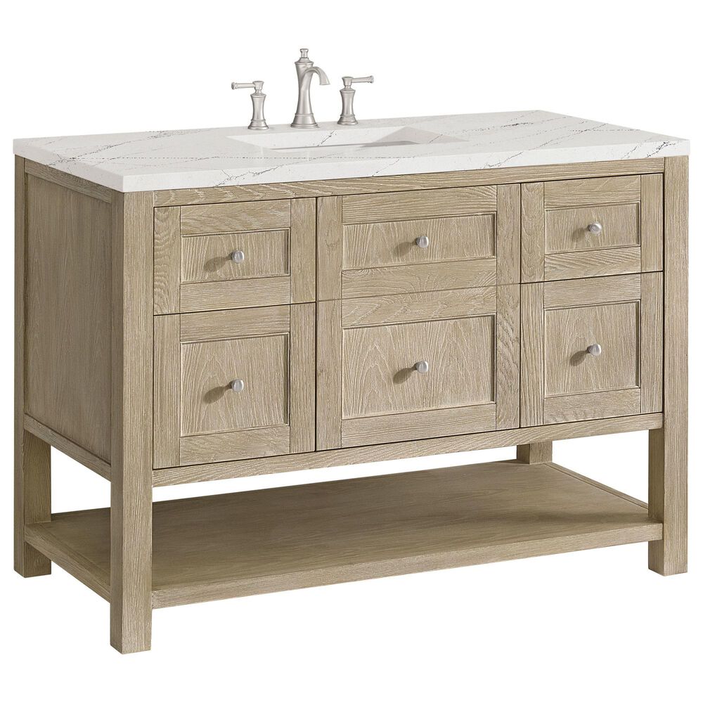 James Martin Vanities Breckenridge 48" Single Vanity in Whitewashed Oak with 3 cm Ethereal Noctis Quartz Top, , large