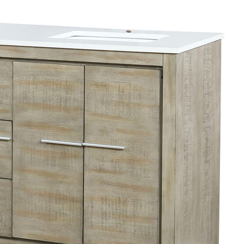 Lexora Home Lafarre 60&quot; Double Bathroom Vanity in Rustic Acacia with 2 cm White Quartz Top and Rectangular Sinks, , large